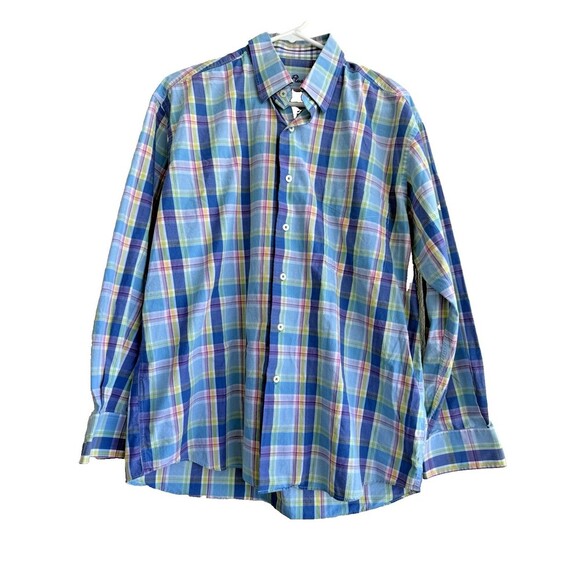 Alan Flusser Mens Large Multi Color Plaid Dress Shirt Button Down Long Sleeves - Picture 1 of 9